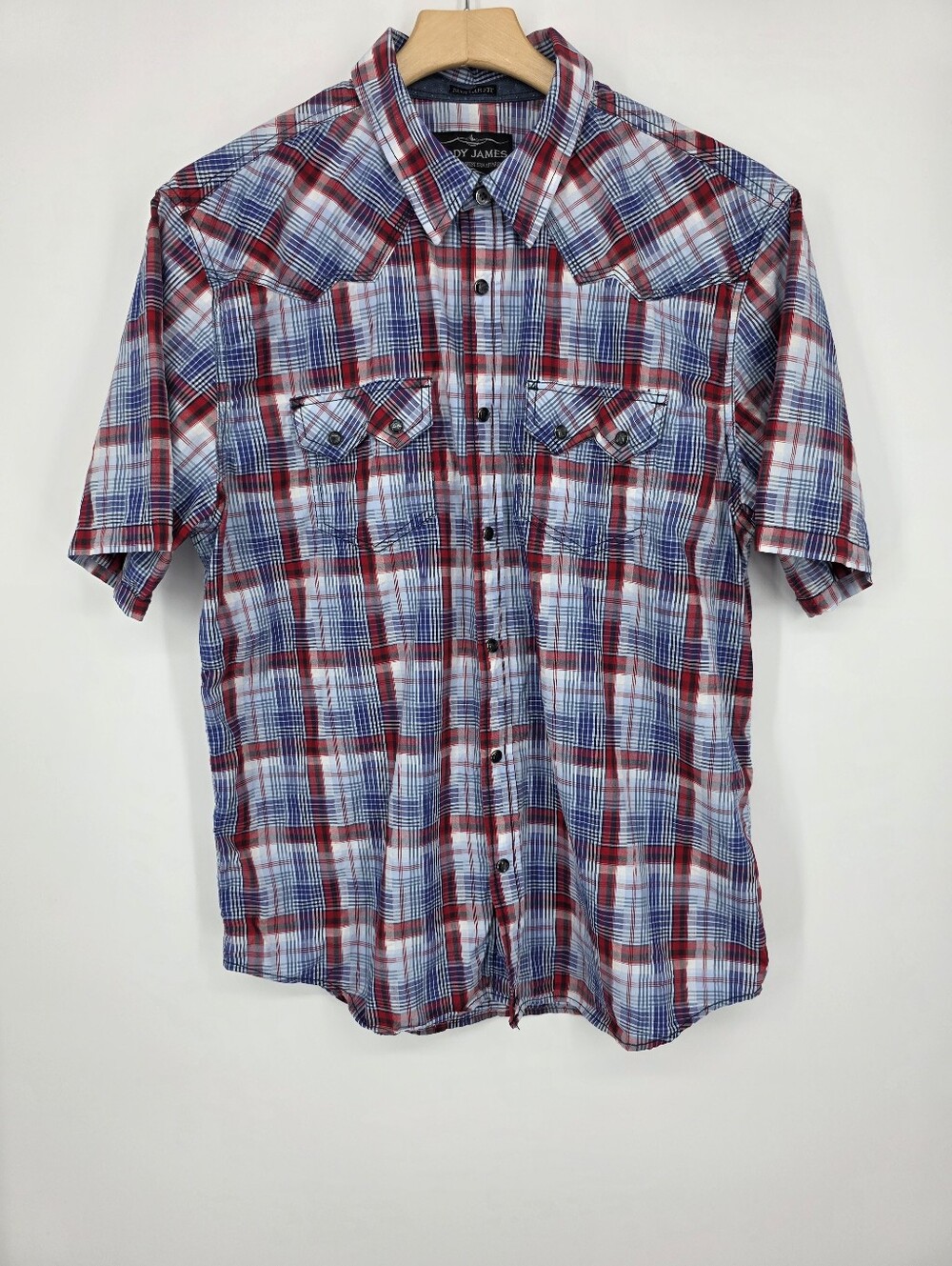 Cody James Authentic Western Snap Plaid Shirt Blue And Red Size XL.